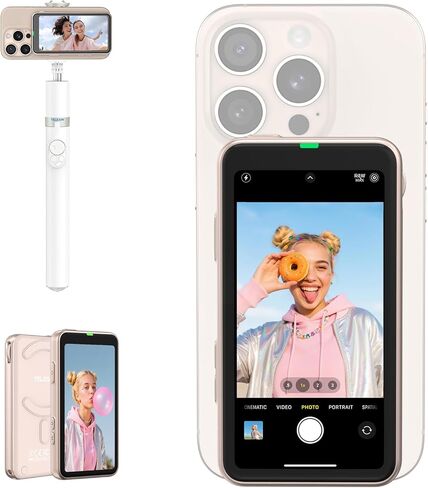 شاشة Zoom Vlog Selfie للهاتف، شاشة كاميرا خلفية مغناطيسية TELESIN لسلسلة iPhone 11-17 وAndroid، شاشة مرآة iPhone لاسلكية للصور/TikTok Live Stream/Vlogging، سطوع 3 مستويات in Saudi Arabia