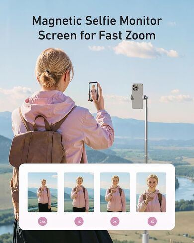شاشة Zoom Vlog Selfie للهاتف، شاشة كاميرا خلفية مغناطيسية TELESIN لسلسلة iPhone 11-17 وAndroid، شاشة مرآة iPhone لاسلكية للصور/TikTok Live Stream/Vlogging، سطوع 3 مستويات in Saudi Arabia
