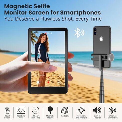 Touch Screen Selfie Monitor for iPhone, Wireless 4K Magnetic Back Camera Monitor, Phone Second Screen with Speaker & Reverse Control for Real-Time Vlogging, Live Streaming & Content Creation in Saudi Arabia