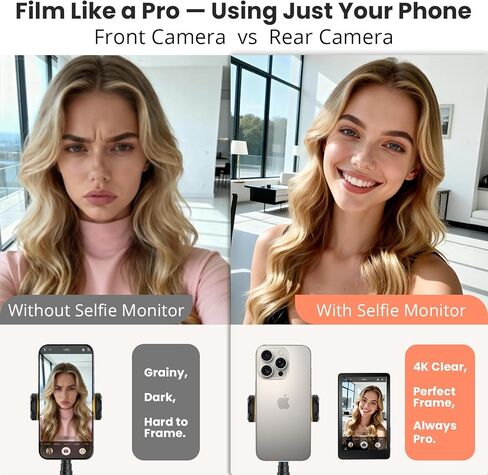 Touch Screen Selfie Monitor for iPhone, Wireless 4K Magnetic Back Camera Monitor, Phone Second Screen with Speaker & Reverse Control for Real-Time Vlogging, Live Streaming & Content Creation in Saudi Arabia
