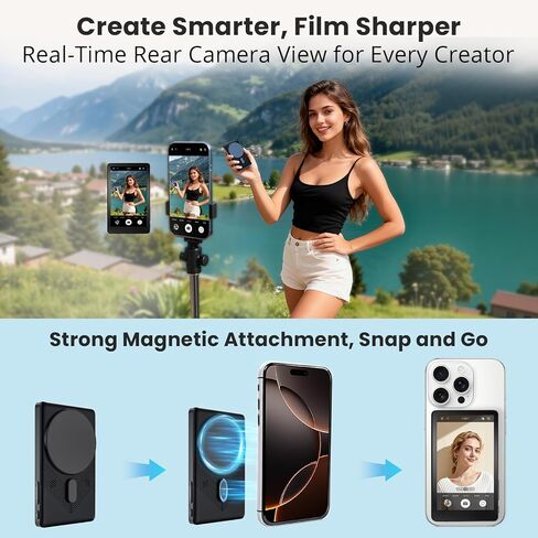 Touch Screen Selfie Monitor for iPhone, Wireless 4K Magnetic Back Camera Monitor, Phone Second Screen with Speaker & Reverse Control for Real-Time Vlogging, Live Streaming & Content Creation in Saudi Arabia