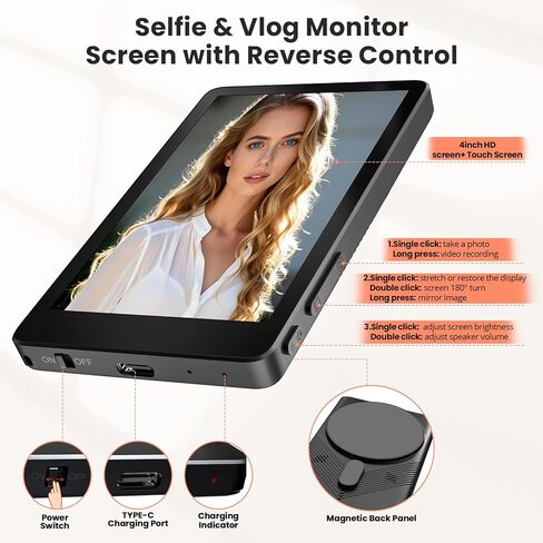 Touch Screen Selfie Monitor for iPhone, Wireless 4K Magnetic Back Camera Monitor, Phone Second Screen with Speaker & Reverse Control for Real-Time Vlogging, Live Streaming & Content Creation in Saudi Arabia