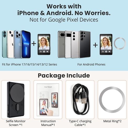 Touch Screen Selfie Monitor for iPhone, Wireless 4K Magnetic Back Camera Monitor, Phone Second Screen with Speaker & Reverse Control for Real-Time Vlogging, Live Streaming & Content Creation in Saudi Arabia
