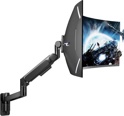 ARES WING Monitor Wall Mount for 24-57 Inch Ultrawide Gaming Screens, Premium Heavy Duty Monitor Arm Holds 60 lbs, Full Motion Gas Spring, Bearing Head for Easy Adjustment, 75/100 VESA Mount, Black in Saudi Arabia