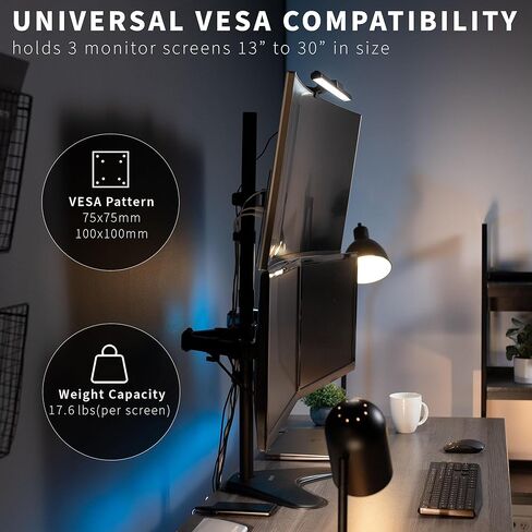 VIVO Triple LCD LED Computer Monitor Desk Stand, Free Standing Heavy Duty Fully Adjustable Mount for 3 Screens up to 30 inches STAND-V003E in Saudi Arabia