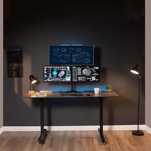 VIVO Triple LCD LED Computer Monitor Desk Stand, Free Standing Heavy Duty Fully Adjustable Mount for 3 Screens up to 30 inches STAND-V003E in Saudi Arabia