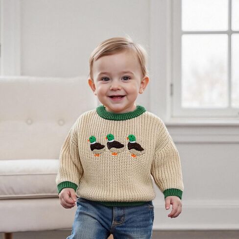 Toddler Baby Boy Knit Sweater Mallard Duck Long Sleeve Knitted Sweatshirt Warm Fall Winter Hunting Clothes in Saudi Arabia