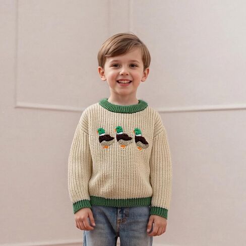 Toddler Baby Boy Knit Sweater Mallard Duck Long Sleeve Knitted Sweatshirt Warm Fall Winter Hunting Clothes in Saudi Arabia