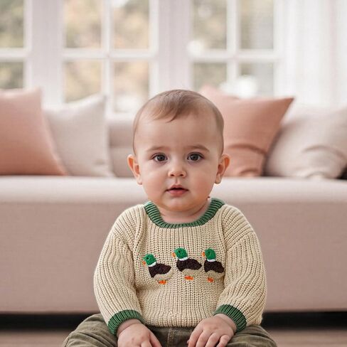 Toddler Baby Boy Knit Sweater Mallard Duck Long Sleeve Knitted Sweatshirt Warm Fall Winter Hunting Clothes in Saudi Arabia