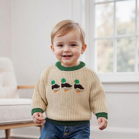Toddler Baby Boy Knit Sweater Mallard Duck Long Sleeve Knitted Sweatshirt Warm Fall Winter Hunting Clothes in Saudi Arabia