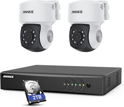 ANNKE 5MP Lite Wired H.265+ 8CH Surveillance DVR and 2X 1080p AHD Outdoor CCTV PT Camera with with 350°pan and 90°tilt, AI Human/Vehicle Detection, 100 ft Night Vision, Remote Access, 2TB Hard Drive in Saudi Arabia