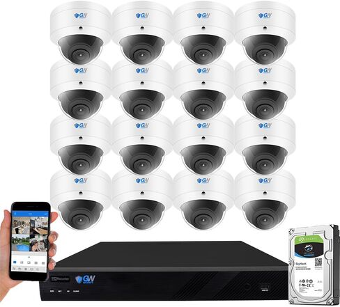 GW Security 16 قناة 6K NVR 8MP نظام كاميرا أمان ذكية AI مع ميكروفون 16 UHD 4K 2160P مقاوم للماء PoE IP 130 درجة كاميرات قبة أمنية بزاوية واسعة، محرك أقراص ثابتة 4 تيرابايت in Saudi Arabia