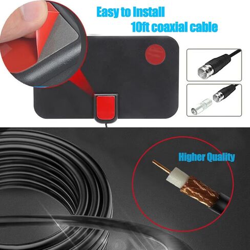 Digital TV Antenna,Antenna for Smart TV,360°Reception,Support 4K 1080p Smart Television,Signal Amplifier-Signal Booster-HDTV Antenna 10ft Coaxial HDTV Cable,Portable HD TV Antenna Indoor in Kuwait