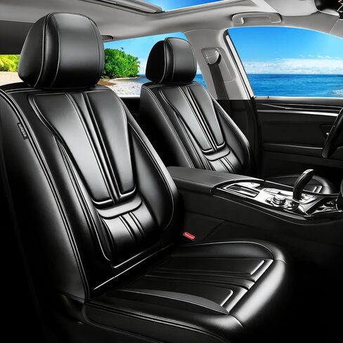 أغطية مقاعد السيارة Fit Kona متوافقة مع Hyundai Kona 2018-2024 2025. تغطية كاملة من الجلد المقاوم للماء، متوافق مع الوسادة الهوائية، واقي وسادة المقعد في جميع الأحوال الجوية - سهل التركيب (مجموعة كاملة، أسود) in Kuwait