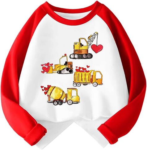 Kids Valentines Day Shirt Boys Girls Valentine's Heart Monster Truck Toddler Raglan Tees Graphic Long Sleeve 2-7T in Kuwait