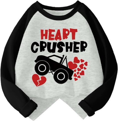 Kids Valentines Day Shirt Boys Girls Valentine's Heart Monster Truck Toddler Raglan Tees Graphic Long Sleeve 2-7T in Kuwait