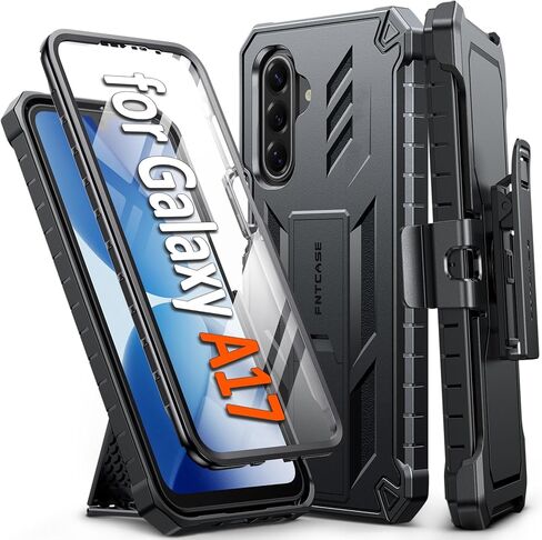 FNTCASE for Samsung Galaxy A16-5G Case: Military Grade Rugged Cell Phone Cover with Kickstand & Holster | Shockproof TPU Protection Bumper Matte Textured Design for Galaxy A16 Cases 6.7 inch - Black in Saudi Arabia
