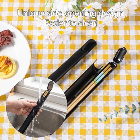 2 PCS Chopsticks Storage Case, Plastic Utensil Holder with Side Opening Lightweight Chopstick Storage Container Portable Carrying Holder for Chopsticks Travel Chopstick Box for Reusable, Black in Saudi Arabia
