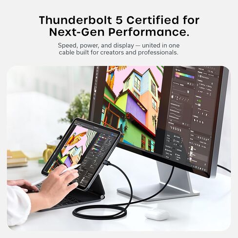 كابل Thunderbolt 5 معتمد من Satechi، 240 وات PD، بيانات 120 جيجابت/ثانية، مزدوج 8K@60 هرتز، ثلاثي 4K@144 هرتز، Thunderbolt 5/4/3، كابل USB-C متوافق مع iPhone 17، MacBook Air/Pro، أجهزة الكمبيوتر المحمولة in Saudi Arabia