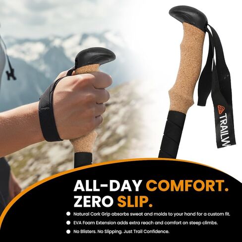 أقطاب المشي لمسافات طويلة قابلة للطي من ألياف الكربون 3K، أقطاب الرحلات القابلة للتعديل للمشي لمسافات طويلة، عصي المشي مع مقبض الفلين، قبضة إسفنجية EVA، تتضمن سلال الثلج والطين، وحقيبة حمل ومشابك تخزين in Kuwait