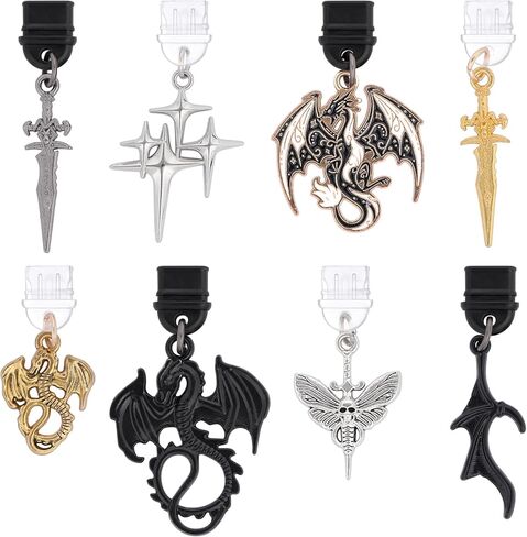 8 Pack Dust Plug Charms for Kindle - Wyvern Dragon and Dagger Charging Port Cover, Mystical Aesthetic Pendants for Phone Type C/USB C, Gift for Witchy Bookish Students E-Reader Accessory in Saudi Arabia