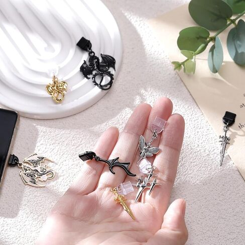 8 Pack Dust Plug Charms for Kindle - Wyvern Dragon and Dagger Charging Port Cover, Mystical Aesthetic Pendants for Phone Type C/USB C, Gift for Witchy Bookish Students E-Reader Accessory in Saudi Arabia