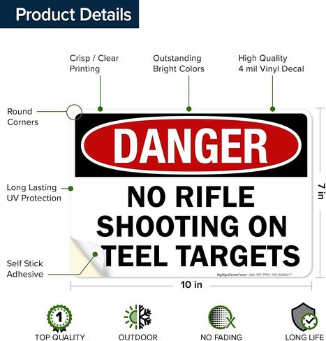 No Rifle Shooting On Steel Targets Sign, 10x7 Inches, 4 Mil Vinyl Decal Stickers Weather Resistant, Made in USA by My Sign Center in Saudi Arabia