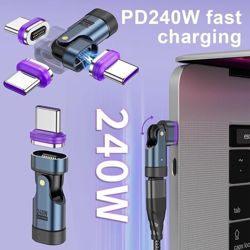 محول USB C مغناطيسي 240 وات (2 حزمة)، محول 16PIN USB C 90 درجة / محولات الزاوية اليمنى C / محولات C إلى C تدور 360 درجة لهاتف واحد 17/16/15، سلسلة 1Pad، الكمبيوتر اللوحي، الكمبيوتر المحمول in Kuwait