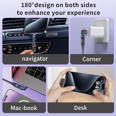 محول USB C مغناطيسي 240 وات (2 حزمة)، محول 16PIN USB C 90 درجة / محولات الزاوية اليمنى C / محولات C إلى C تدور 360 درجة لهاتف واحد 17/16/15، سلسلة 1Pad، الكمبيوتر اللوحي، الكمبيوتر المحمول in Kuwait
