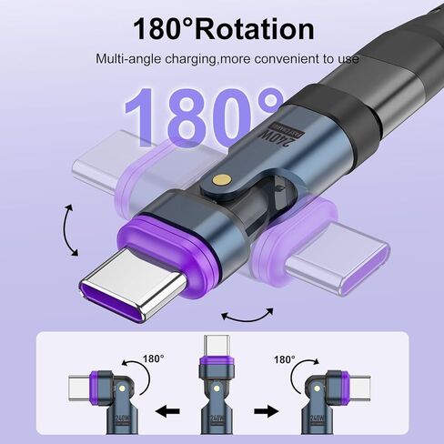 محول USB C مغناطيسي 240 وات (2 حزمة)، محول 16PIN USB C 90 درجة / محولات الزاوية اليمنى C / محولات C إلى C تدور 360 درجة لهاتف واحد 17/16/15، سلسلة 1Pad، الكمبيوتر اللوحي، الكمبيوتر المحمول in Kuwait