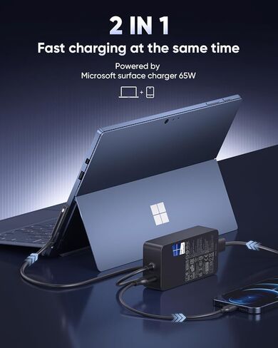 شاحن Surface Pro، 65 وات 15 فولت 4A شاحن Microsoft Surface لجهاز Surface Pro 3/4/5/6/7/7+/8/9/10/11/12، Surface Laptop 1/2/3/4/5/6/7، Surface Go 1/2/3/4، Surface Laptop Go 1/2/3/4، Surface Book 1/2/3 in Kuwait