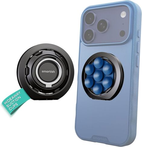 Smartish® MagSafe Suction Mount - WallFlower - 3 in 1 Reversible Magnetic Phone Grip Finger Loop, Suction Mount, Kickstand w/Universal MagSafe Adapter Kit for Apple iPhone - Black Tie Affair in Saudi Arabia