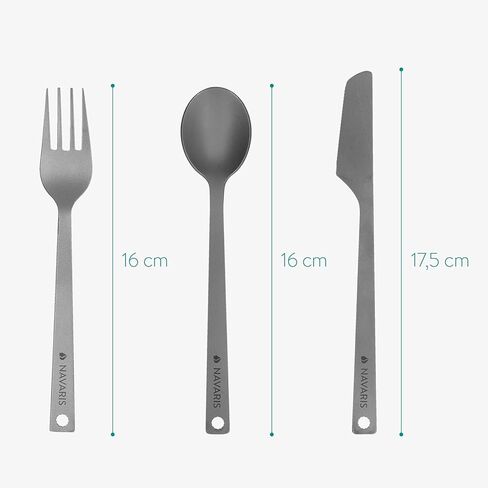 Navaris Titanium Camping Cutlery Set - Lightweight Camping Utensils for One - Knife, Fork and Spoon with Carabiner Clip and Case for Hiking and Travel in Saudi Arabia