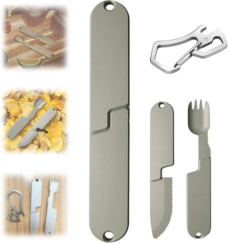 2 in 1 Camping Eating Utensils Set, Respectivem Portable Detachable Knife Spork Cutlery Set, Pocket Cooking Fork Spoon Tool, Multifunction Travel Utensil Silverware Flatware for Hiking in Kuwait