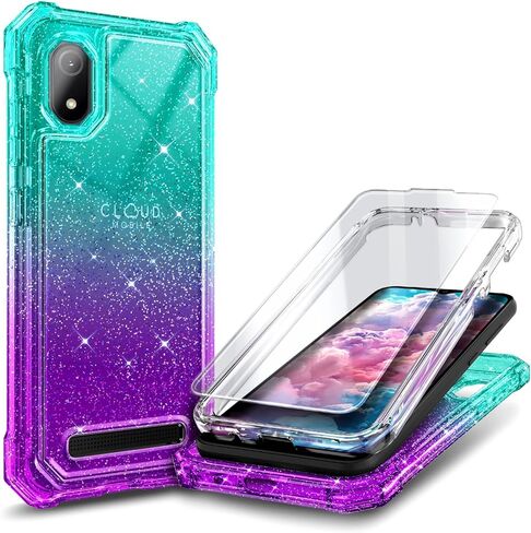 متوافق مع Motorola Moto-G-2025 Case Glitter Aqua/Purple | غلاف الهاتف الواقي من الصدمات الكامل للجسم مع واقي شاشة زجاجي مقسى ، و 12 قدمًا من الدرجة العسكرية التي تم اختبارها in Kuwait