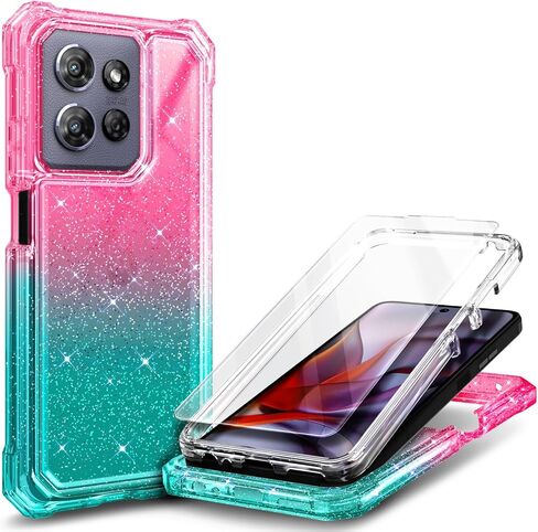 متوافق مع Motorola Moto-G-2025 Case Glitter Aqua/Purple | غلاف الهاتف الواقي من الصدمات الكامل للجسم مع واقي شاشة زجاجي مقسى ، و 12 قدمًا من الدرجة العسكرية التي تم اختبارها in Kuwait