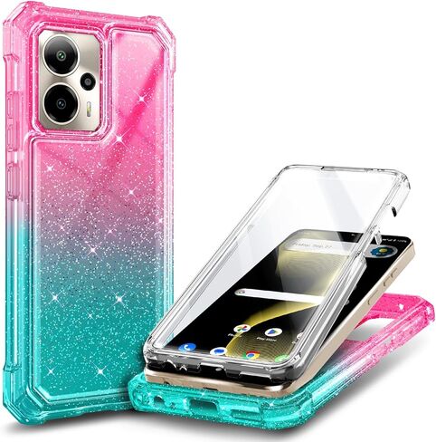 متوافق مع Motorola Moto-G-2025 Case Glitter Aqua/Purple | غلاف الهاتف الواقي من الصدمات الكامل للجسم مع واقي شاشة زجاجي مقسى ، و 12 قدمًا من الدرجة العسكرية التي تم اختبارها in Kuwait