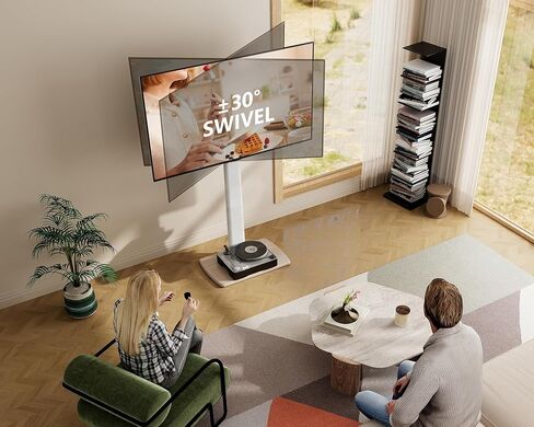 FITUEYES Swivel Floor TV Stand for 32 to 70 Inch TVs, Tall Universal TV Stand Mount with Sturdy Wooden Base, Space Saving for Corner Bedroom Living Room, White in Saudi Arabia