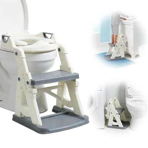 Potty Training Seat, Upgrade Toddler Toilet Seat with Steps Stool Ladder, 2 in 1 Potty Training Seat with Step Stool for Kids Boys Girls Gray in Kuwait