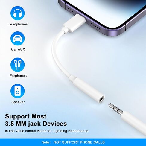 [معتمد من Apple MFi] 5 عبوات من محول مقبس سماعة الرأس Lightning إلى 3.5 مم، كابل صوت دونجل محول iPhone Aux متوافق مع iPhone 14 13 12 11 X XS 8 7 in Kuwait