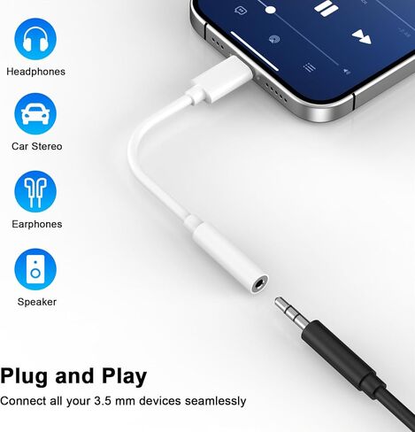 [معتمد من Apple MFi] 5 عبوات من محول مقبس سماعة الرأس Lightning إلى 3.5 مم، كابل صوت دونجل محول iPhone Aux متوافق مع iPhone 14 13 12 11 X XS 8 7 in Kuwait
