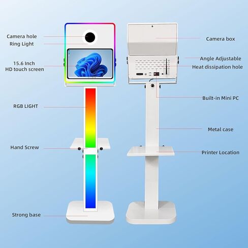 VANYA DSLR Photo Booth Machine، 15.6 بوصة شاشة تعمل باللمس مرآة صور كشك طباعة فورية DSLR Photobooth لتأجير الأعمال، الحفلات، عيد الميلاد، أحداث الزفاف (أبيض، بدون طابعة كاميرا) in Kuwait