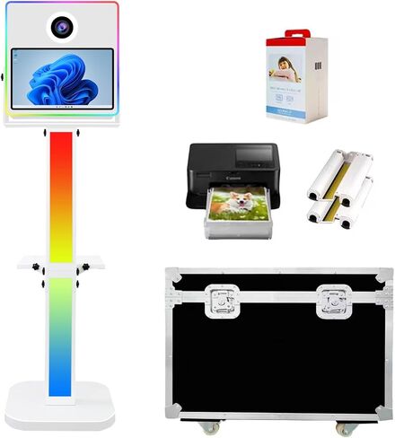 VANYA DSLR Photo Booth Machine، 15.6 بوصة شاشة تعمل باللمس مرآة صور كشك طباعة فورية DSLR Photobooth لتأجير الأعمال، الحفلات، عيد الميلاد، أحداث الزفاف (أبيض، بدون طابعة كاميرا) in Kuwait