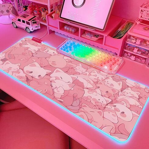JMIYAV Pink RGB Gaming Mouse Pad 31.5x12 Inch PC XL Large Extended Glowing Led Light Up Desk Pad Non-Slip Rubber Base Computer Cute Mousepad Mat Desk Accessories Gaming Setup 590 in Saudi Arabia