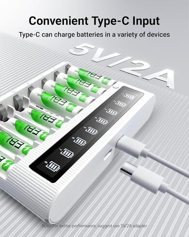شاحن بطارية EBL 8 Bay مع شاشة LCD، شحن سريع لبطاريات AA AAA، يتضمن 4 بطاريات AA 2800 مللي أمبير و4 بطاريات AAA 1100 مللي أمبير NiMH قابلة لإعادة الشحن in Kuwait