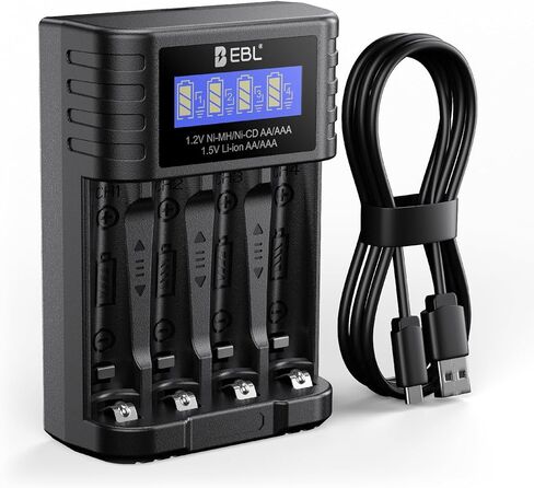 EBL Universal Battery Charger, 1.5V & 1.2V AA AAA Battery Charger with Type-C Fast Charging, Independent Slot for 1.5V 1.2V Ni-MH/Ni-CD Rechargeable AA AAA Batteries in Saudi Arabia