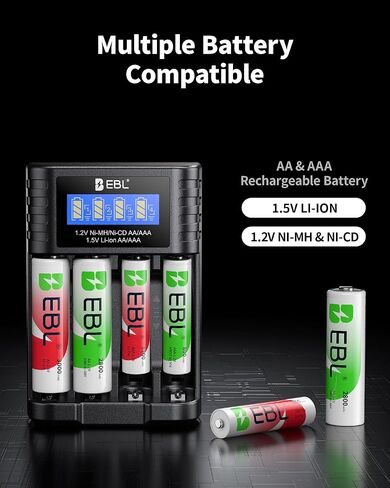 EBL Universal Battery Charger, 1.5V & 1.2V AA AAA Battery Charger with Type-C Fast Charging, Independent Slot for 1.5V 1.2V Ni-MH/Ni-CD Rechargeable AA AAA Batteries in Saudi Arabia