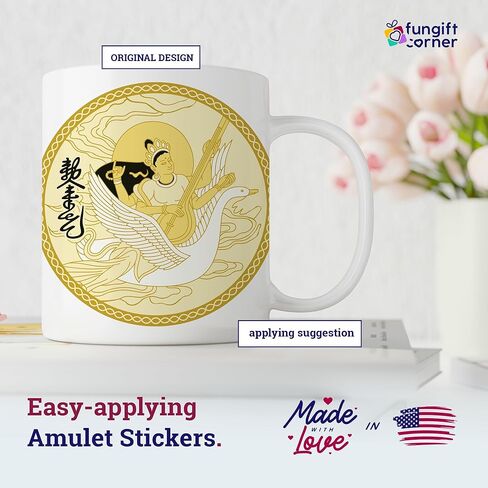 Saraswati Feng Shui Amulet Stickers, Symbol of Wisdom, Creativity and Academic Success, Decorative Study and Learning Talisman Stickers, Feng Shui Gift, Made in USA, 4.3 Inch (5 Pack) in Saudi Arabia