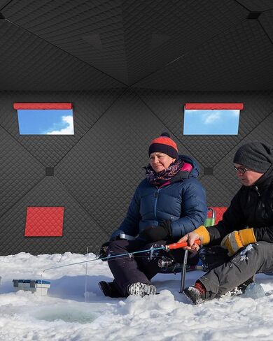 Insulated Pop-Up Ice Fishing Tent for 1-8 Persons, Portable Waterproof Oxford Winter Shelter, Quick Setup Portable Ice Fishing Shelter with Zippered Door, Carry Bag, Anchors, Wind Ropes, Red in Kuwait