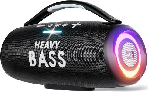 HEAVY BASS Speakers Bluetooth Wireless, 80W Max Loud Portable Speaker with Bass, 20H Playtime, IPX6 Waterproof, Dual Pairing, Gift Ideal for Adults Men Women Teen Boys Girls (Black, Large) in Saudi Arabia